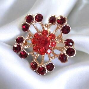 Elegant Red Gemstone Floral Brooch